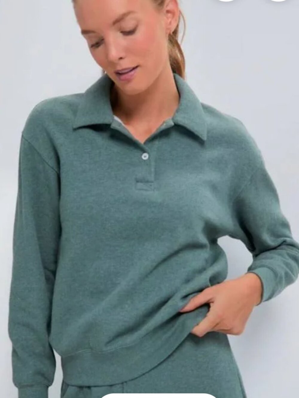 Tuckernuck Bode Collared Polo Fleece Sweatshirt Green SIZE XS
